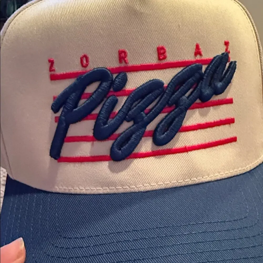 NWT ZORBAZ PIZZA embroidered SnapBack cream and blue hat - Picture 2 of 5